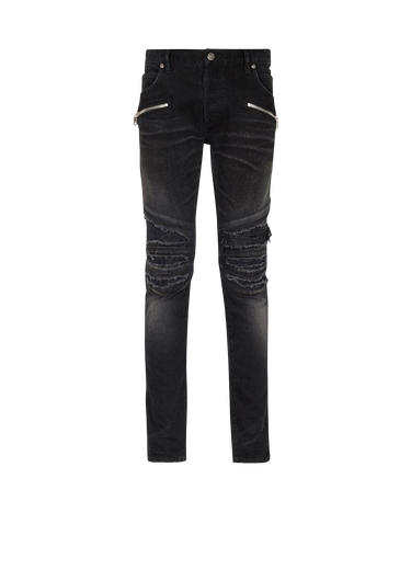 Slim cut ripped cotton jeans