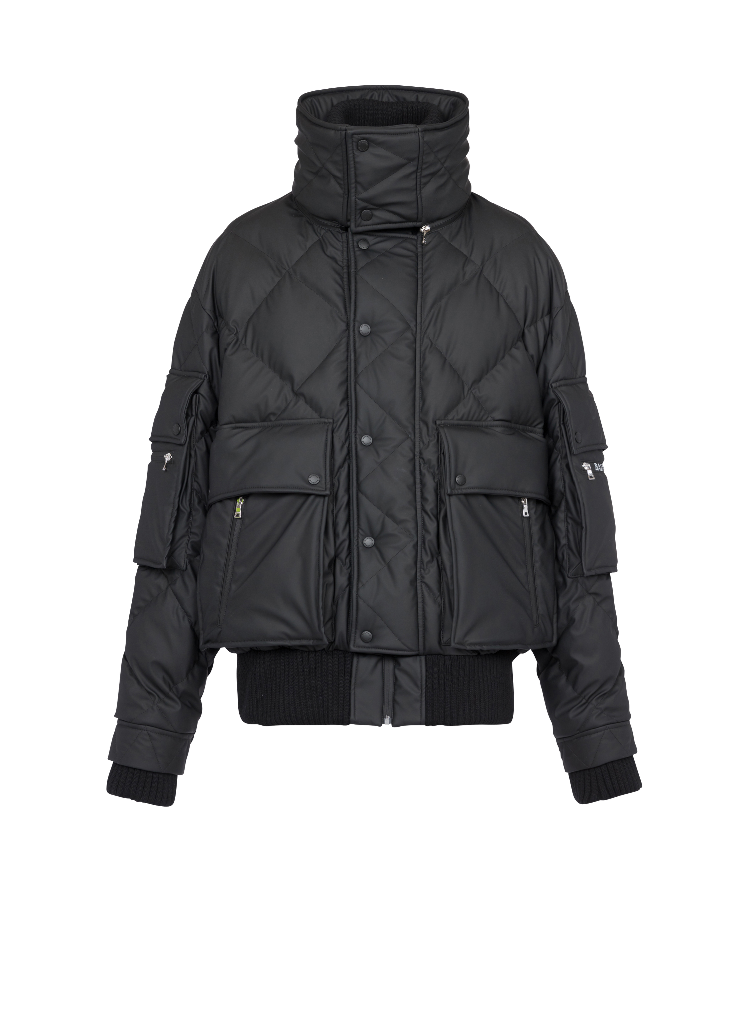 Hooded faux leather quilted jacket, black