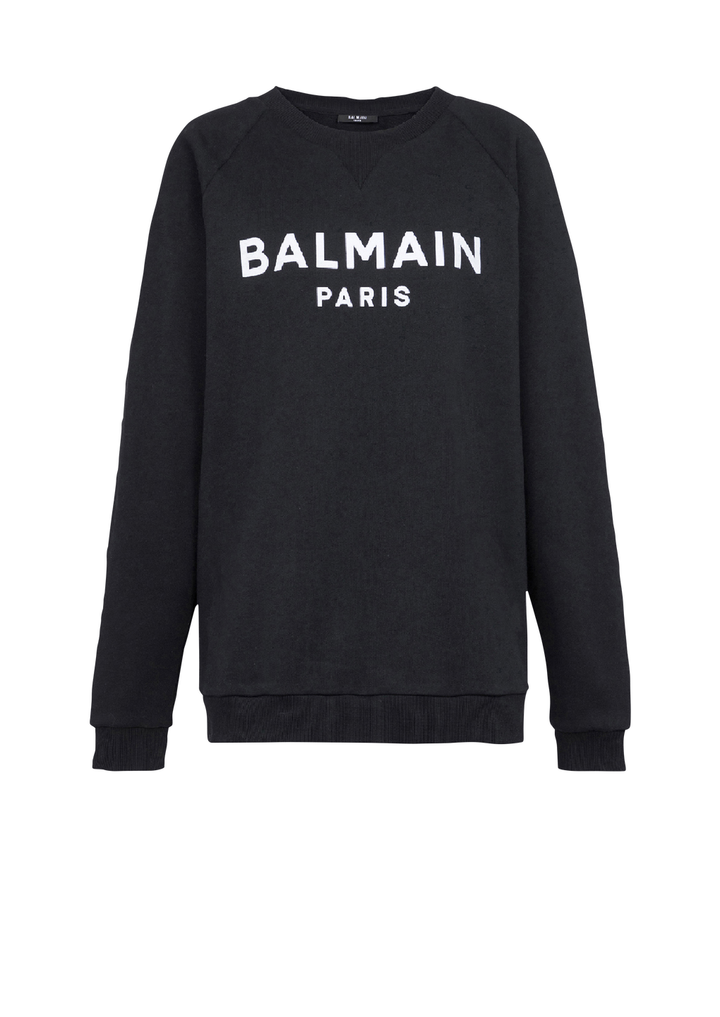 Cotton eco-designed sweatshirt with flocked Balmain logo, black, hi-res