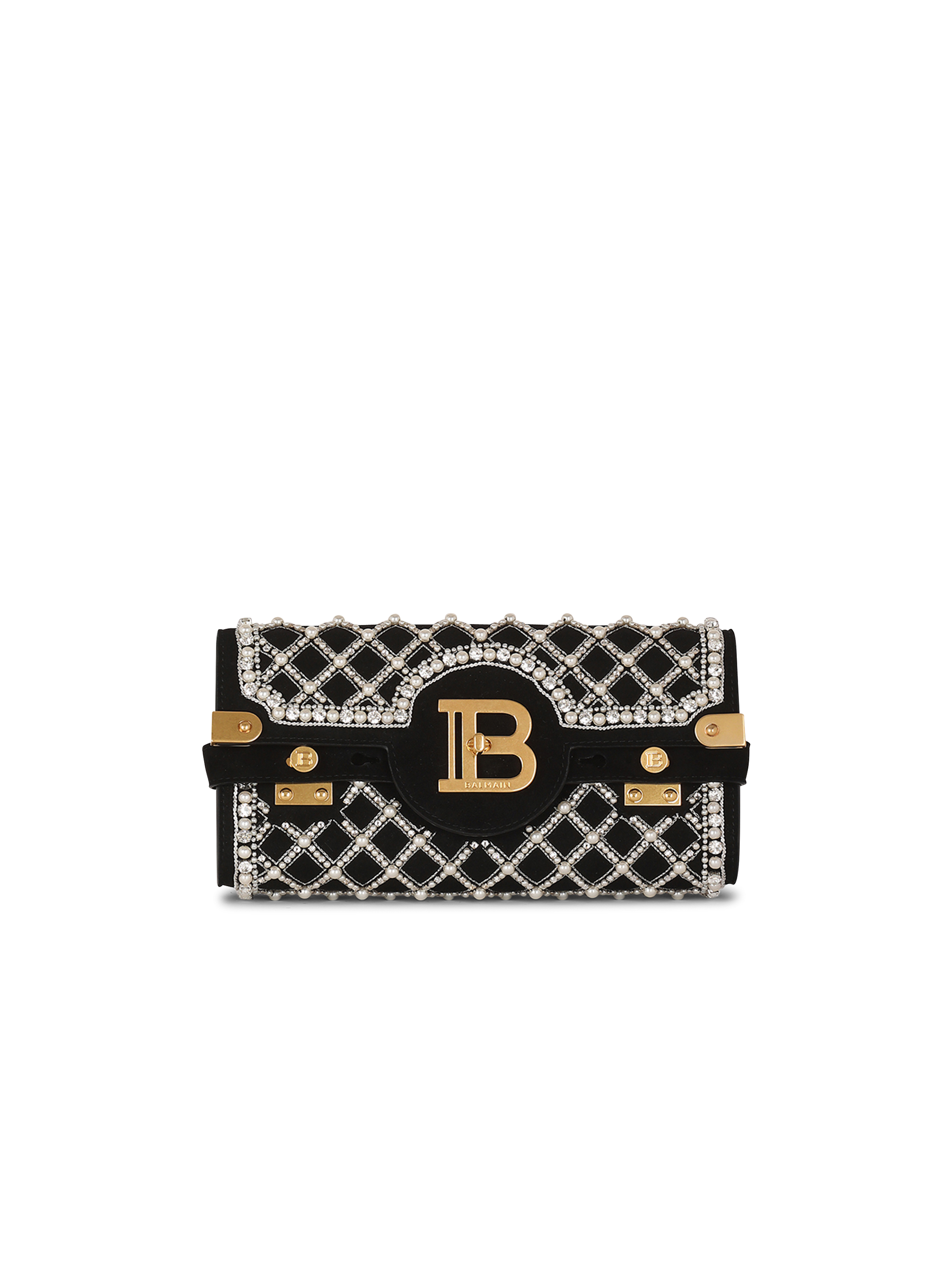 Suede and embroidered pearl B-Buzz 23 clutch bag, black