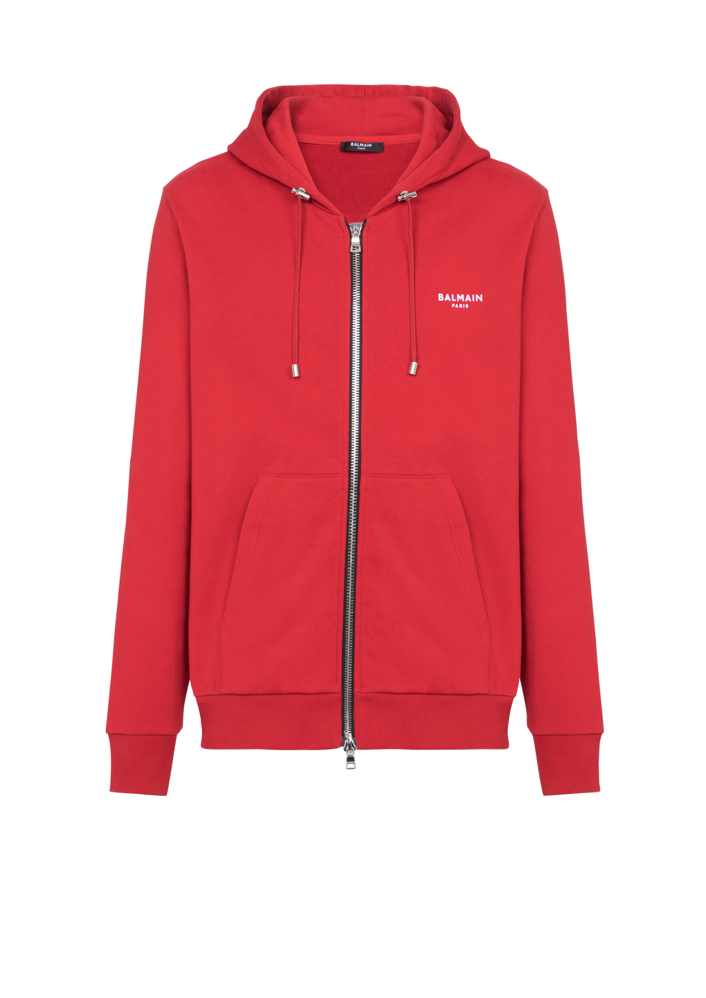 Eco-designed cotton sweatshirt with small flocked Balmain logo, red, hi-res