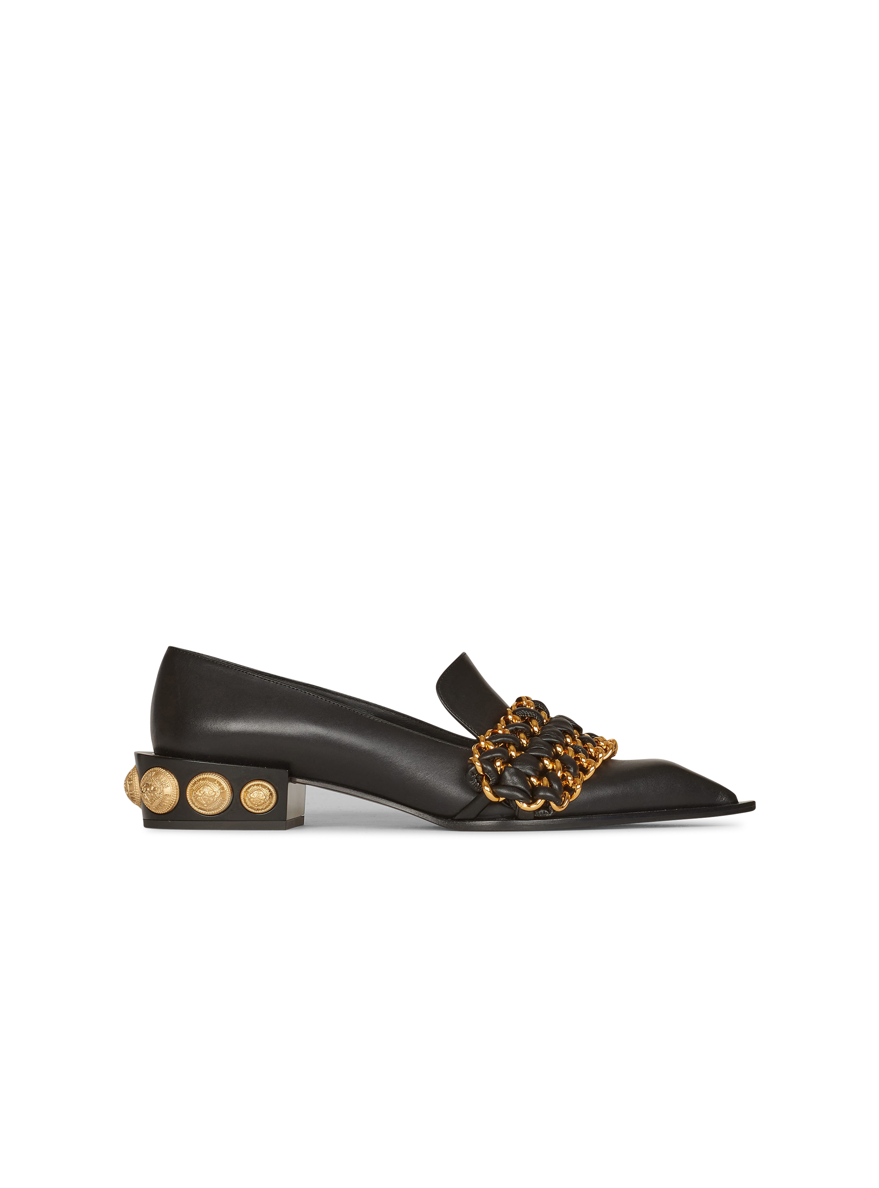 Leather Coin loafers with gold-tone chains, black